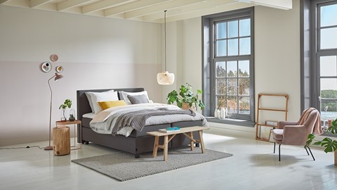 Boxspring Autentik Tunn vlak met gestoffeerd matras, donkergrijs