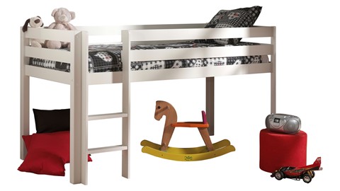 Halfhoogslaper Pino met commode met 4 laden en boekenkast, wit
