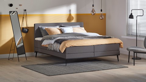 Boxspring Viggo vlak met gestoffeerd matras, towel antraciet