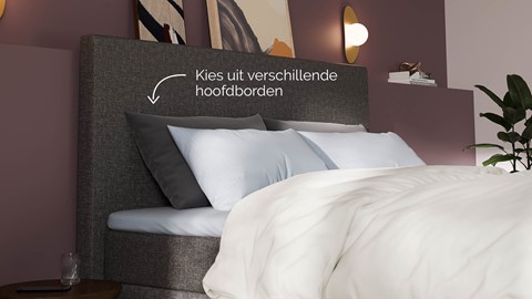 Boxspring Emerald linen touch vlak met gestoffeerd matras, dark grey