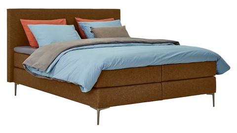 Boxspring Emerald vlak met gestoffeerd matras, cognac