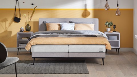 Boxspring Viggo vlak met Silver Pocket Deluxe Foam matras, oakland grijs