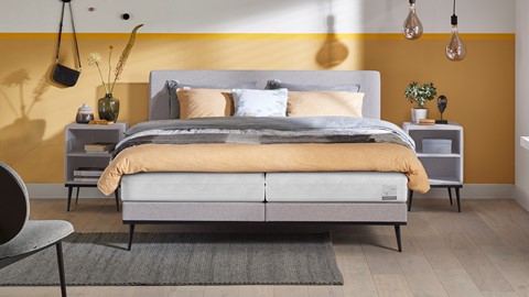 Boxspring Viggo vlak met Silver Pocket Deluxe Foam matras, oakland grijs