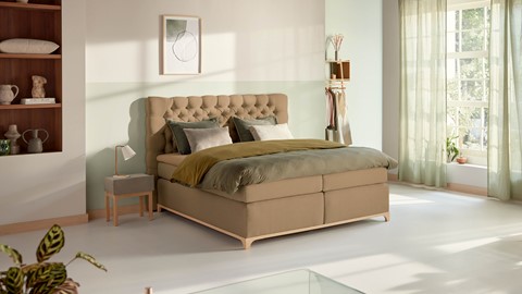 Boxspring Unik Elit vlak met gestoffeerd matras, caramel