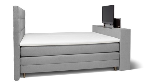 Boxspring Unik Varje verstelbaar met gestoffeerd matras en voetbord met TV-lift, light grey