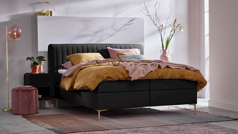 Boxspring Ruby vlak met gestoffeerd matras, charcoal