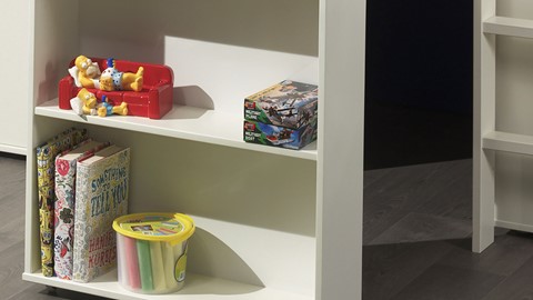 Halfhoogslaper Pino met commode met 4 laden en boekenkast, wit