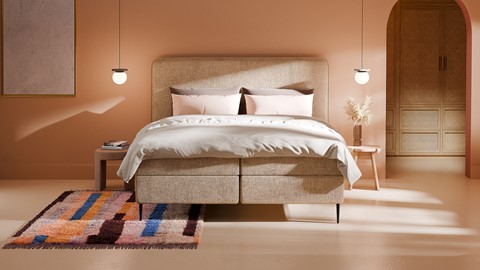Boxspring Quartz velvet motif vlak met gestoffeerd matras, beige