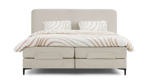 Boxspring Quartz verstelbaar met gestoffeerd matras, beige