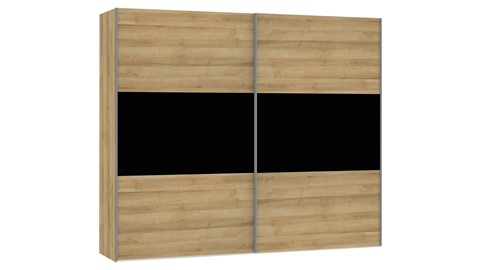 Schuifdeurkast Kixx met hout- en glaspanelen, eiken/zwart