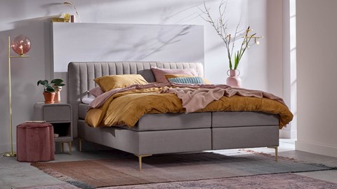 Boxspring Ruby vlak met gestoffeerd matras, taupe