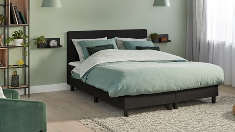 Boxspring Cisano vlak met gestoffeerd matras, zwart