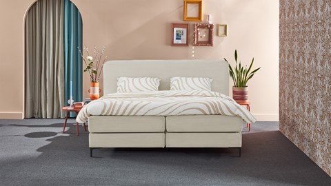 Boxspring Quartz vlak met gestoffeerd matras, beige