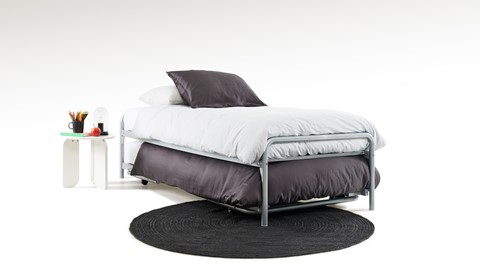 Bed met onderschuifbed Doppia, zilver