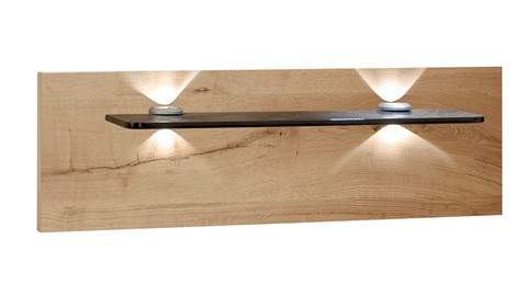 Nachtkast paneel met glas en verlichting Bienne, bianco eiken