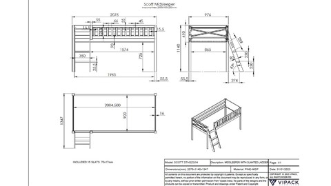 Halfhoogslaper Scott met bureau, boekenkast en commode, wit