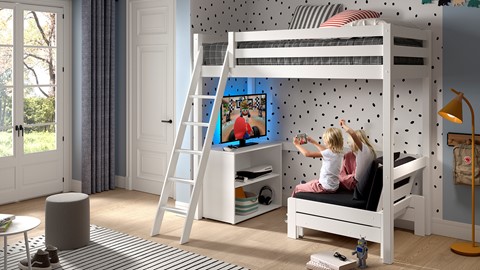 Hoogslaper Pino mezzanine met boekenkast, wit