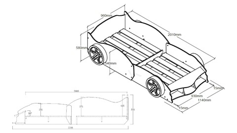 Bed Max raceauto, wit