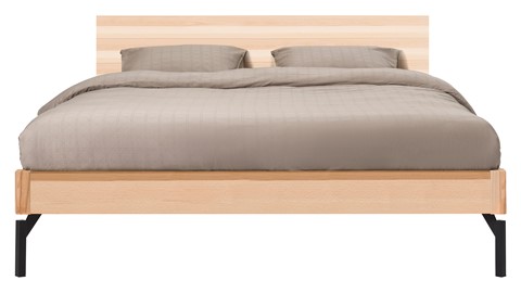 Bed Sky beuken met hoofdbord hout en poot metaal, beuken