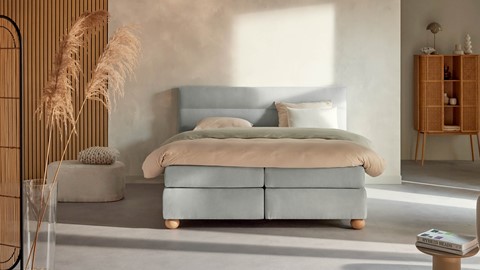 Boxspring Solid Lina vlak met gestoffeerd matras, light grey