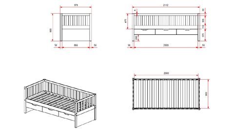 Kajuitbed Fritz met 3 laden en slaaplade, white
