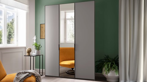 Draaideurkast Onyx met spiegel, kiezelgrijs
