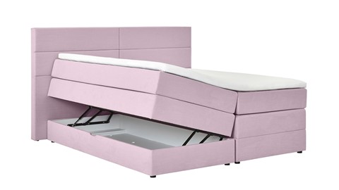 Opbergboxspring Pearl vlak met gestoffeerd matras, pale