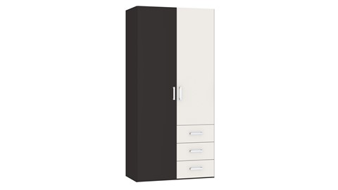 Draaideurkast Compact met laden en houten deuren, zwart/wit