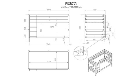 Stapelbed Pino, grijs