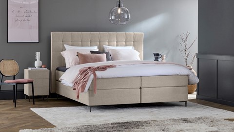 Boxspring Jade vlak met gestoffeerd matras, khaki