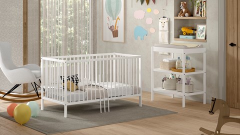 Babyledikant Dino met verzorgingstafel, wit