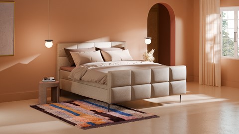 Boxspring Crystal linen touch vlak met gestoffeerd matras, beige
