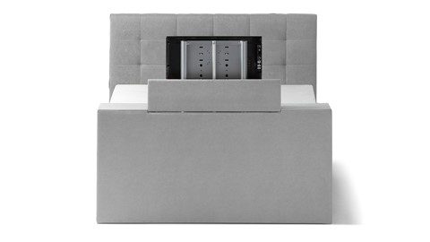 Boxspring Unik Varje verstelbaar met gestoffeerd matras en voetbord met TV-lift, light grey