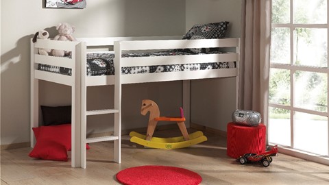Halfhoogslaper Pino met commode en bureau, wit