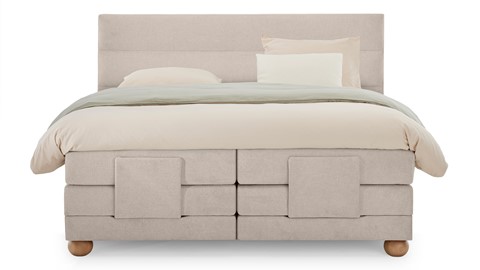 Boxspring Solid Lina verstelbaar met gestoffeerd matras, naturel