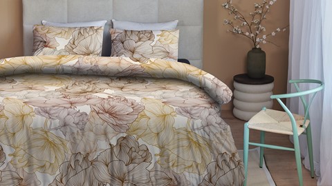 een bed met een bloemmotief