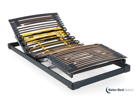 Een zwart-geel bedframe