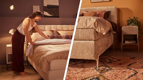 Vrouw staat bij B Bright boxspring