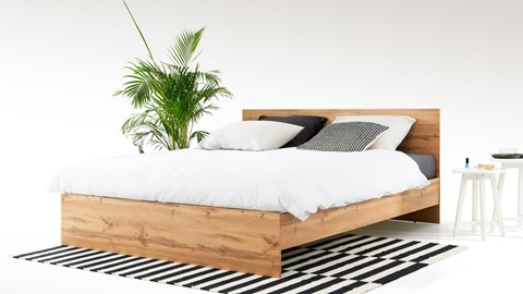een bed met een plant ervoor