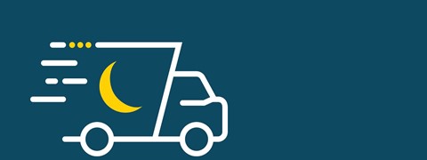 Een witte schets van een vrachtwagen met een geel en wit logo