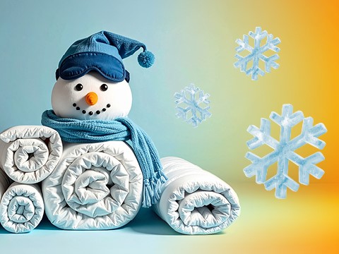 Een sneeuwpop gemaakt van dekens