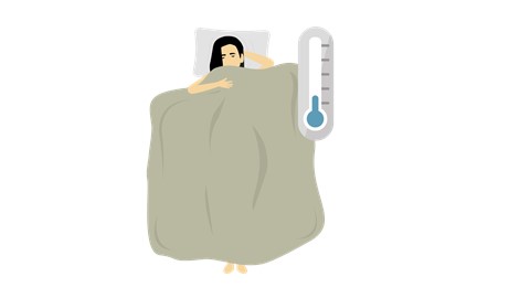 Illustratie vrouw in bed die het koud heeft