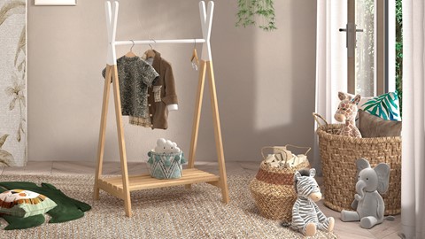 een kledingrek met kleren erop