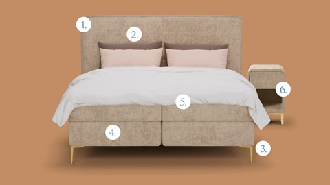 een bed met een wit laken en roze kussens