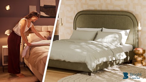 een vrouw die een bed opmaakt