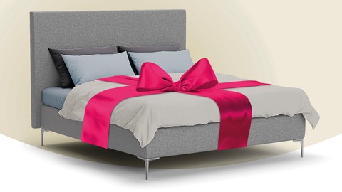 Lichtgrijze boxspring met strik eromheen