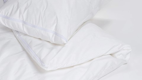 een wit kussen en een kussen op een bed