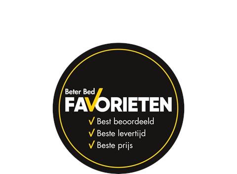 Een zwarte cirkel met witte tekst en gele lijnen