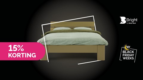 Black Friday bed hout met gestoffeerd hoofdbord Kårlsson