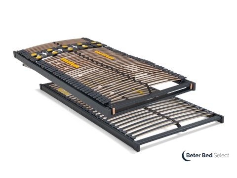 een bedframe met een paar lattenbodems